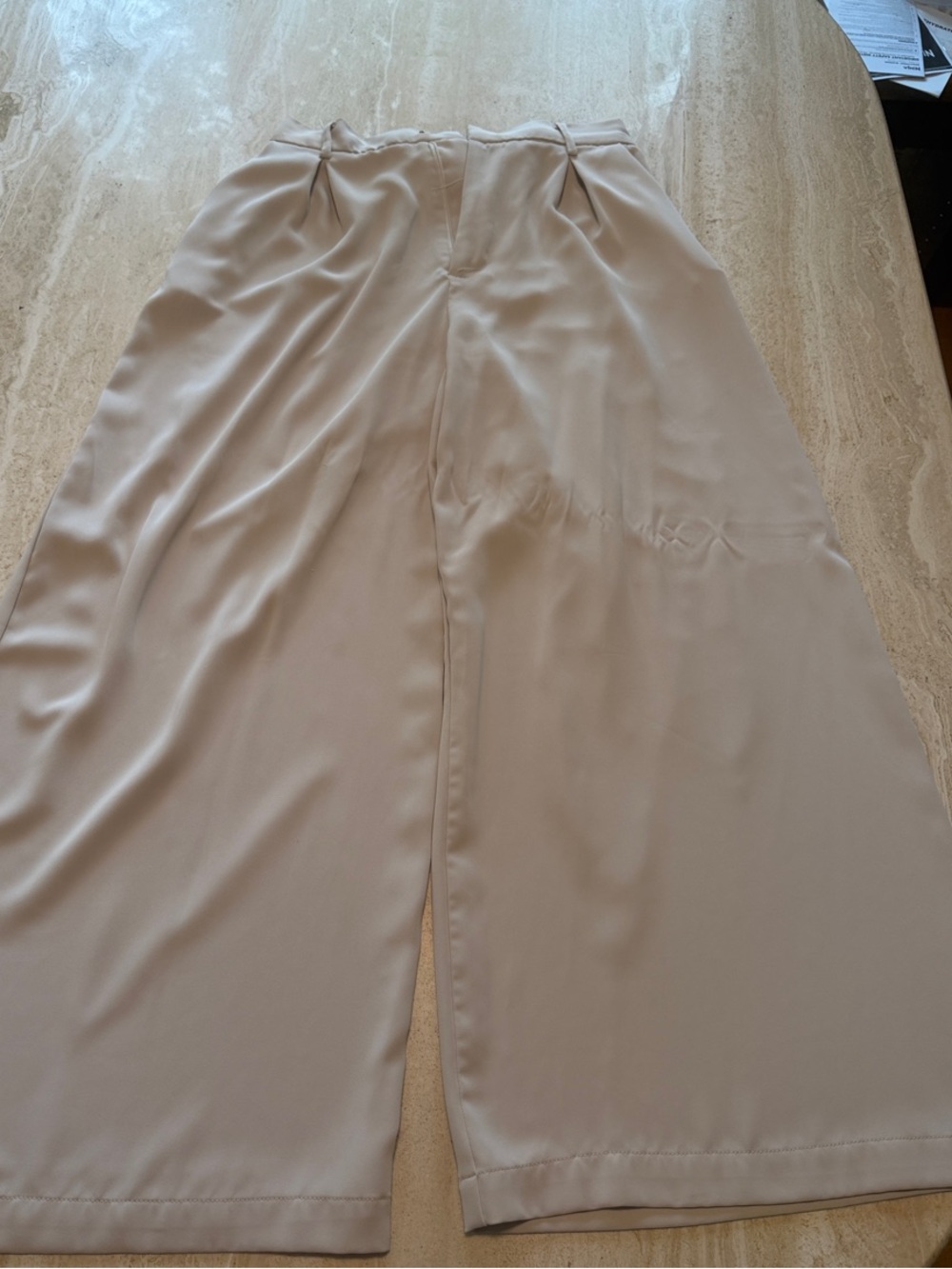 Amazon Wide-Leg Satin Culotte Pants - Beige
